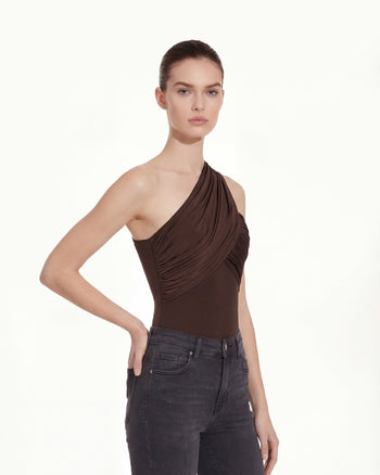 Asymmetrisches One-Shoulder-Oberteil mit Raffung - Braun
