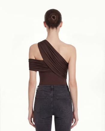 Asymmetrisches One-Shoulder-Oberteil mit Raffung - Braun