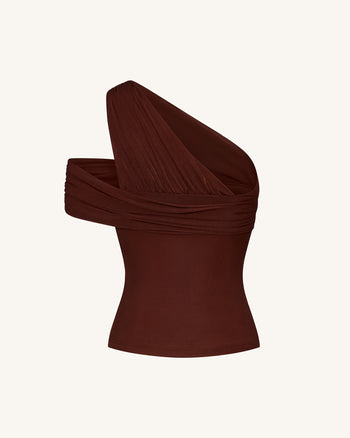 Asymmetrisches One-Shoulder-Oberteil mit Raffung - Braun