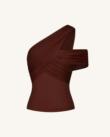Asymmetrisches One-Shoulder-Oberteil mit Raffung - Braun