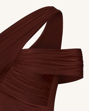 Asymmetrisches One-Shoulder-Oberteil mit Raffung - Braun