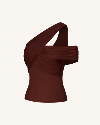 Asymmetrisches One-Shoulder-Oberteil mit Raffung - Braun