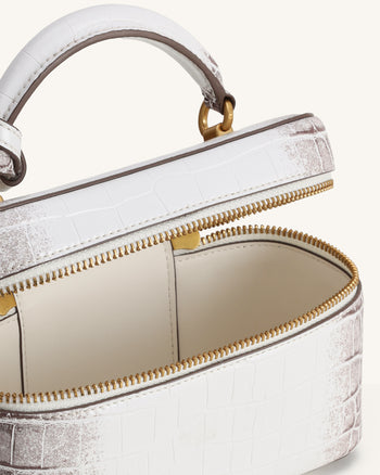 Cleo Box Shape Top Handle Tasche - Weiss Kroko