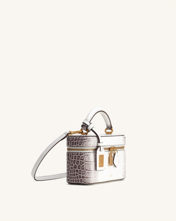 Cleo Box Shape Top Handle Tasche - Weiss Kroko