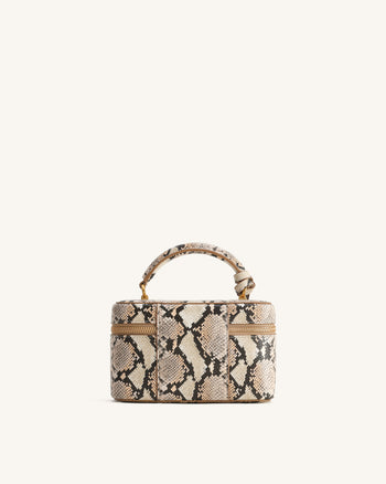 Cleo Schlangenleder-geprägte Box Shape Top Handle Tasche - Beige