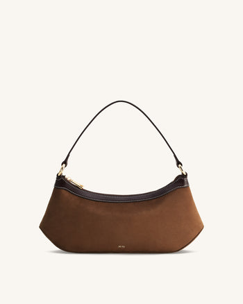 Lily Schultertasche aus Kunstvelours - Dunkelbraun