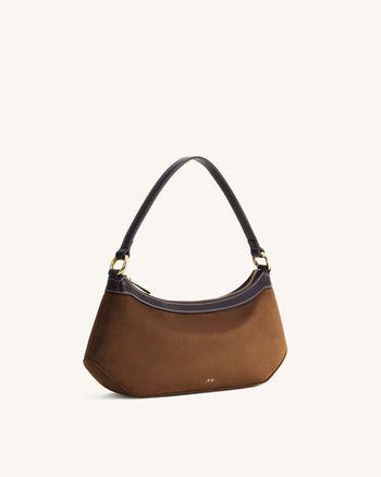 Lily Schultertasche aus Kunstvelours - Dunkelbraun