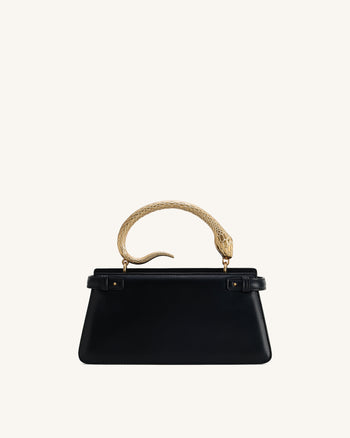 Elena Schlangenledergriff Henkeltasche - Schwarz
