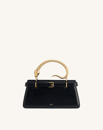 Elena Schlangenledergriff Henkeltasche - Schwarz