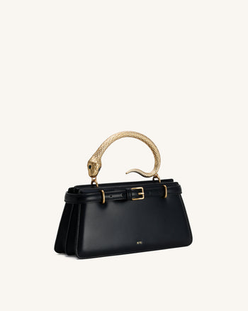 Elena Schlangenledergriff Henkeltasche - Schwarz