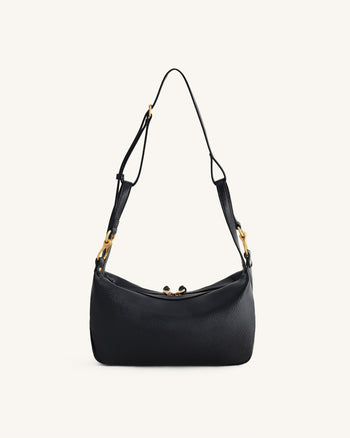 Selia Weich genarbte Crossbody-Tasche - Schwarz