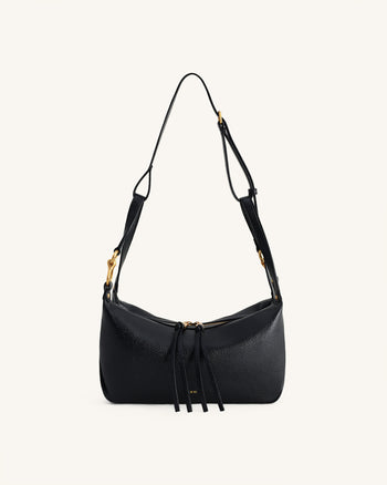 Selia Weich genarbte Crossbody-Tasche - Schwarz