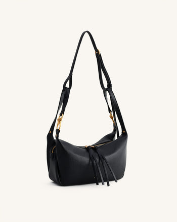 Selia Weich genarbte Crossbody-Tasche - Schwarz