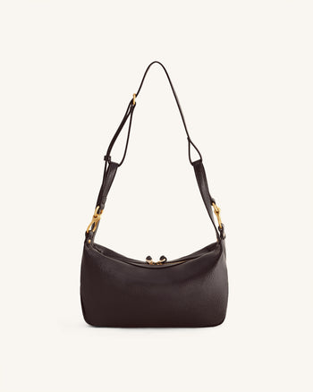 Selia Weich genarbte Crossbody-Tasche - Dunkelbraun