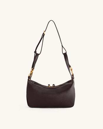 Selia Weich genarbte Crossbody-Tasche - Dunkelbraun