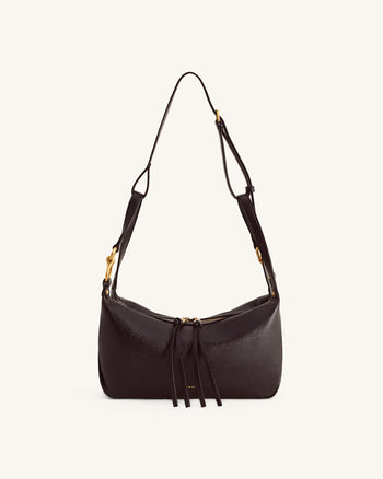 Selia Weich genarbte Crossbody-Tasche - Dunkelbraun