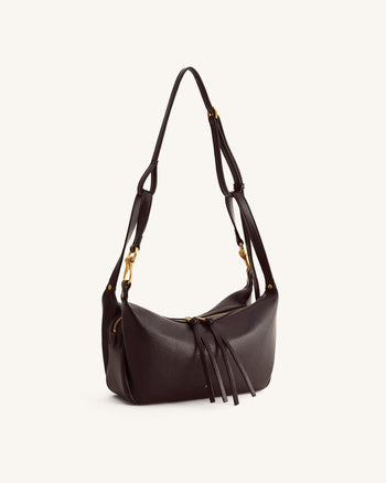 Selia Weich genarbte Crossbody-Tasche - Dunkelbraun