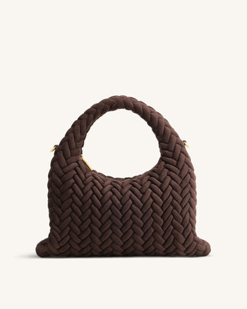 Cora Henkeltasche mit Wildlederimitat-Steppung - Dunkelbraun