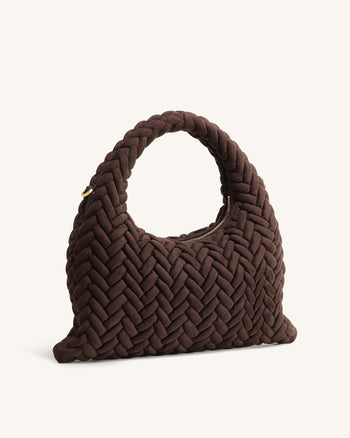 Cora Henkeltasche mit Wildlederimitat-Steppung - Dunkelbraun