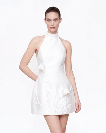 Florales 3D-Neckholder-Minikleid - Weiß