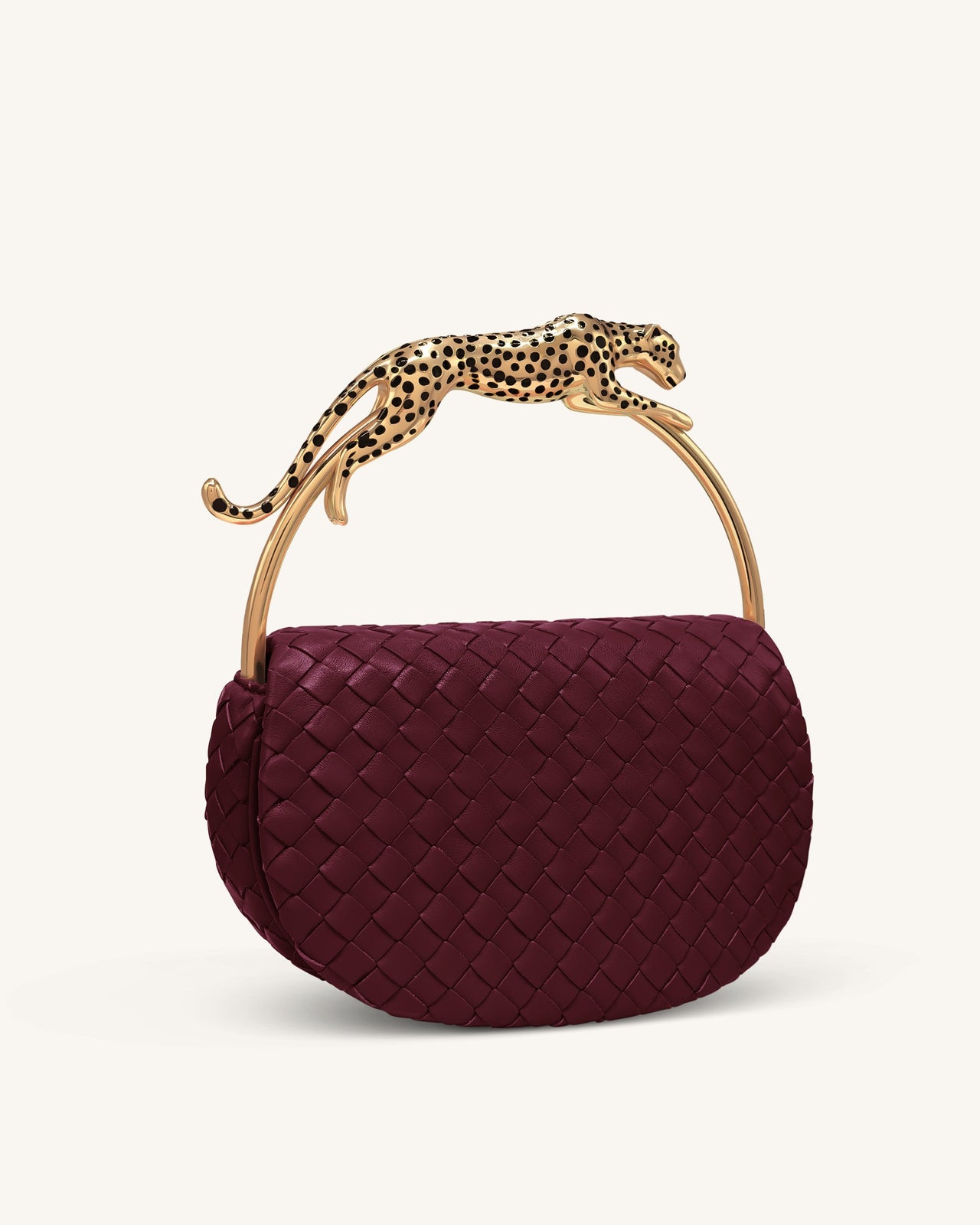 Ione Gewebte Henkeltasche in Leopardenform - Burgund