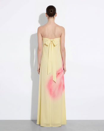 Trägerloses Maxikleid mit Aquarell-Blumendruck - Gelb