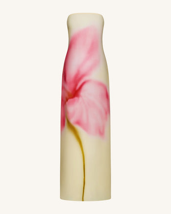 Trägerloses Maxikleid mit Aquarell-Blumendruck - Gelb