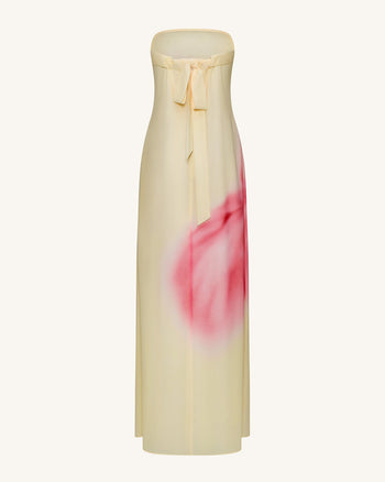 Trägerloses Maxikleid mit Aquarell-Blumendruck - Gelb