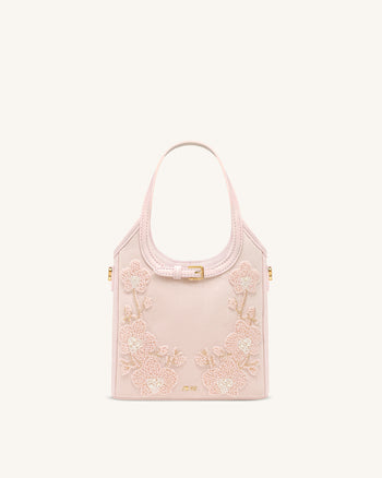 Brooke Mini-Henkeltasche mit Gürtel und Orchideen-Perlenverzierung – Pink