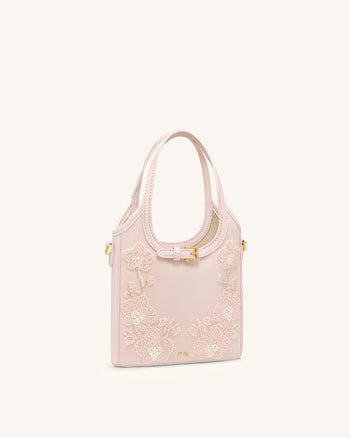 Brooke Mini-Henkeltasche mit Gürtel und Orchideen-Perlenverzierung – Pink