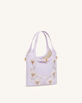 Brooke Mini-Henkeltasche mit Gürtel und Orchideen-Perlenverzierung – Lavendel
