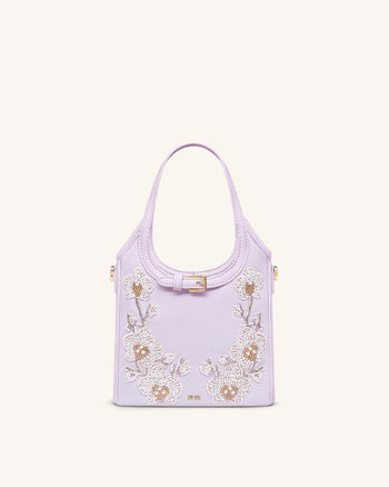 Brooke Mini-Henkeltasche mit Gürtel und Orchideen-Perlenverzierung – Lavendel