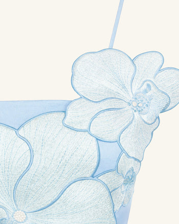 Minikleid mit Orchideen-Applikation - Blau