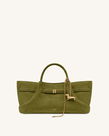 Maeve Tote Bag aus Kunstwildleder mit Dackel-Metallanhänger – Olivgrün