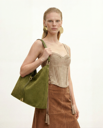 Aria Schultertasche aus Kunstwildleder - Dunkles Olivgrün