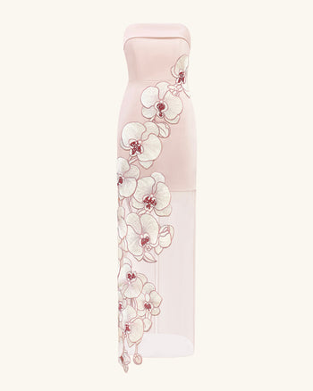 Orchideen-besticktes Kleid - Rosa