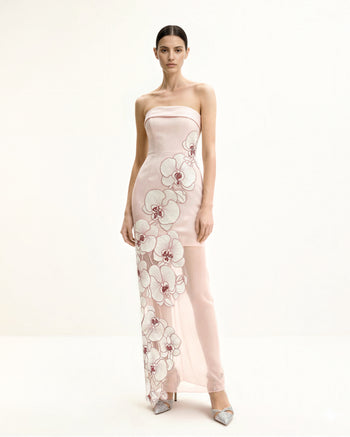 Orchideen-besticktes Kleid - Rosa
