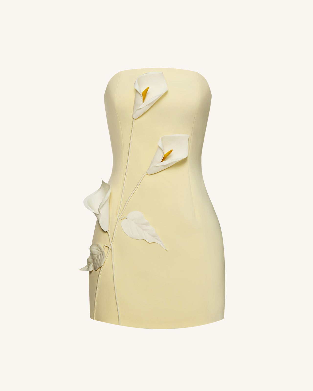 Trägerloses Kleid mit Blumenapplikation - Gelb