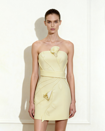 3D Blumenapplikation trägerloses Minikleid - Gelb