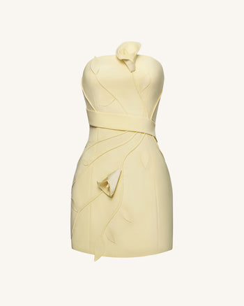 3D Blumenapplikation trägerloses Minikleid - Gelb