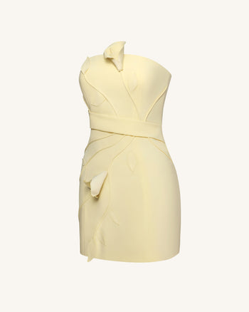 3D Blumenapplikation trägerloses Minikleid - Gelb
