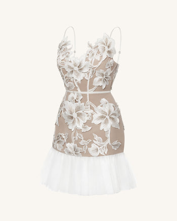 Blumen Trägerkleid Minikleid - Weiß