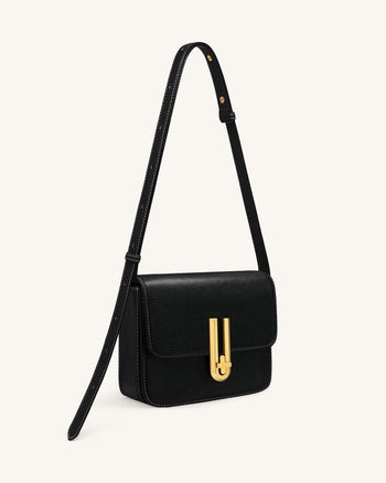 Evania Lock Gekörnte Schultertasche - Schwarz