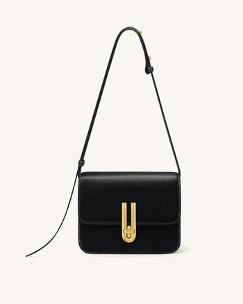 Evania Lock Gekörnte Schultertasche - Schwarz