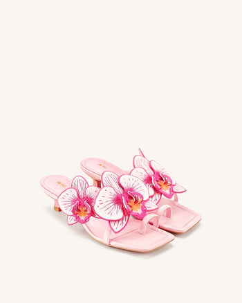 Serena Sandaletten mit Orchideen-Stickerei und Zehenring - Babyrosa