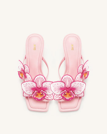 Serena Sandaletten mit Orchideen-Stickerei und Zehenring - Babyrosa