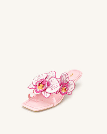 Serena Sandaletten mit Orchideen-Stickerei und Zehenring - Babyrosa