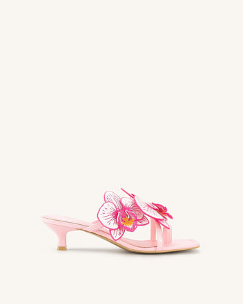Serena Sandaletten mit Orchideen-Stickerei und Zehenring - Babyrosa