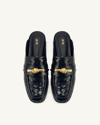 Elowen Geflochtene Horsebit-Mule-Loafer - Schwarz