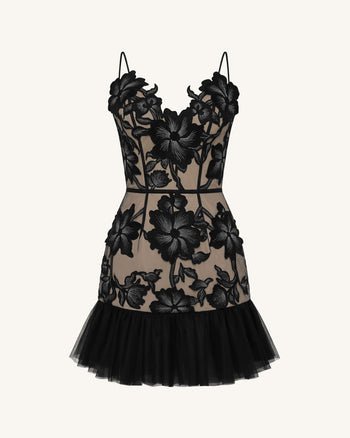 Florales Träger-Minikleid - Schwarz